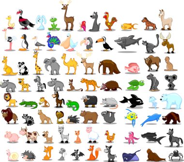 Aslan, kanguru, zürafa, fil, deve, antilop, su aygırı, kaplan, zebra, Gergedan