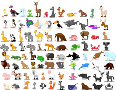 Aslan, kanguru, zürafa, fil, deve, antilop, su aygırı, kaplan, zebra, Gergedan