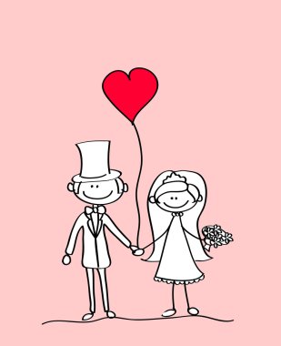 Bride and groom holding hands clipart