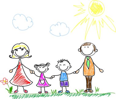 Elele ve gülümseyerek mutlu bir aile
