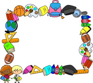 okul malzemeleri, okul çocukları, çerçeve