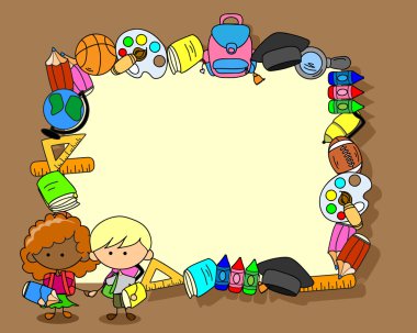 okul malzemeleri, okul çocukları, çerçeve