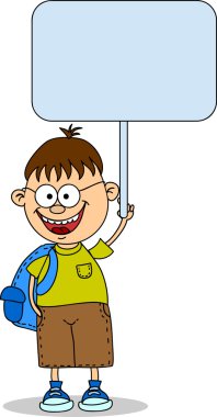 sevimli öğrenci afiş tutar