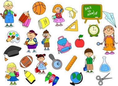 şirin bilirler ve kız öğrenciler, okul öğeleri