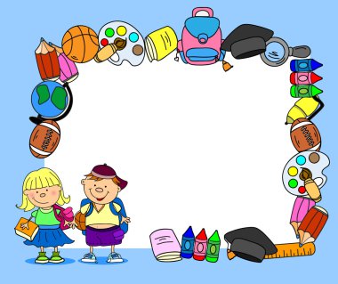 okul malzemeleri, okul çocukları, çerçeve