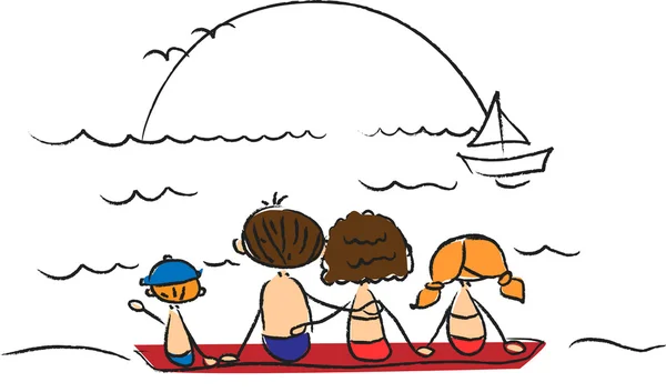 Family on the beach watching the sun — Stock Vector