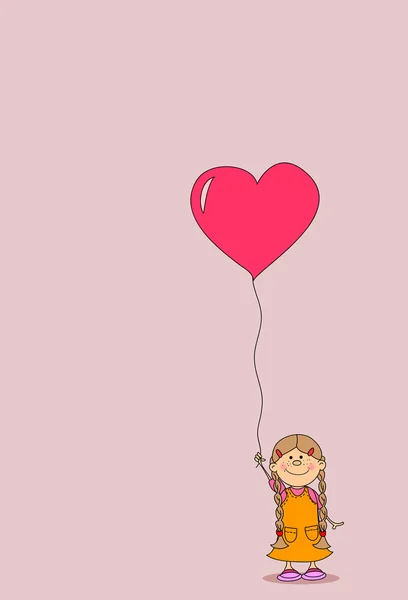 Chica con globos en forma de corazón — Vector de stock