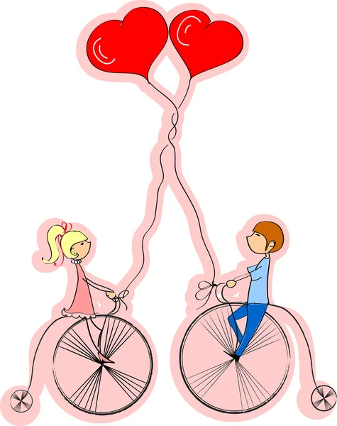 Amor menino e menina passeio de bicicleta — Vetor de Stock