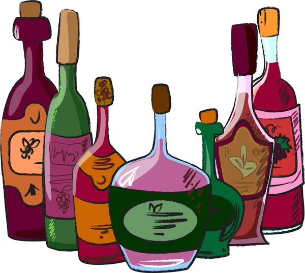 Set med vinflaskor — Stock vektor