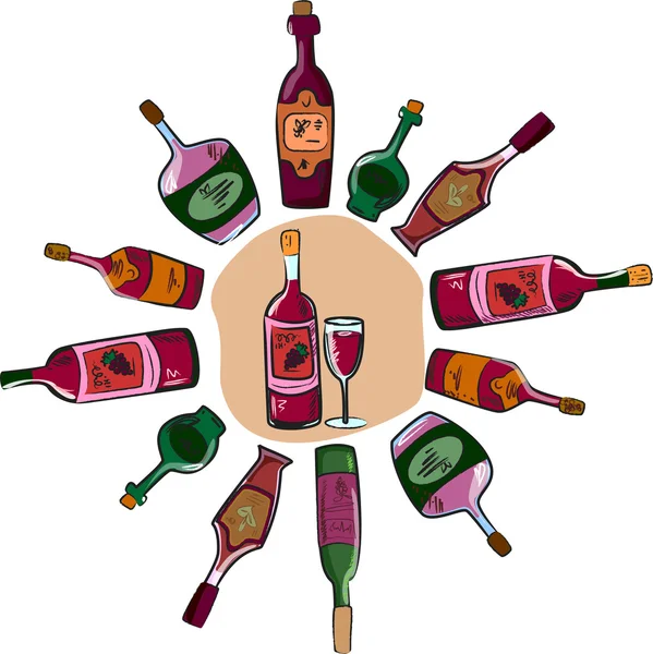 Бутылки вина и стакан — стоковый вектор