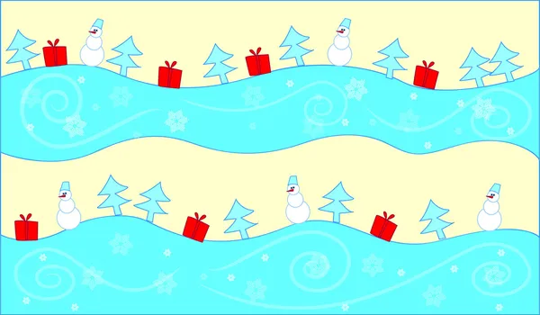 Christmas background with Christmas trees and snowmen — Stock Vector