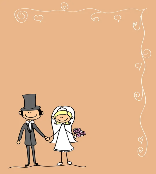 Novia y novio tomados de la mano — Vector de stock