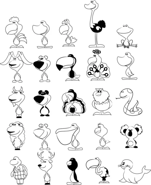 Different animals, black and white — Stock Vector