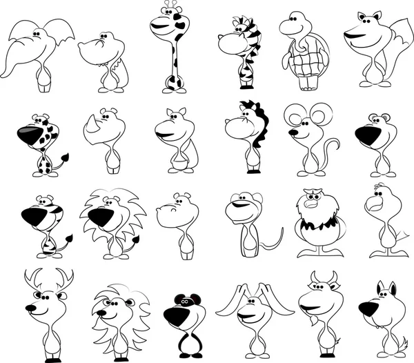 Conjunto de iconos en blanco y negro de animales — Archivo Imágenes Vectoriales