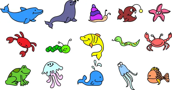 Iconos de animales marinos — Vector de stock