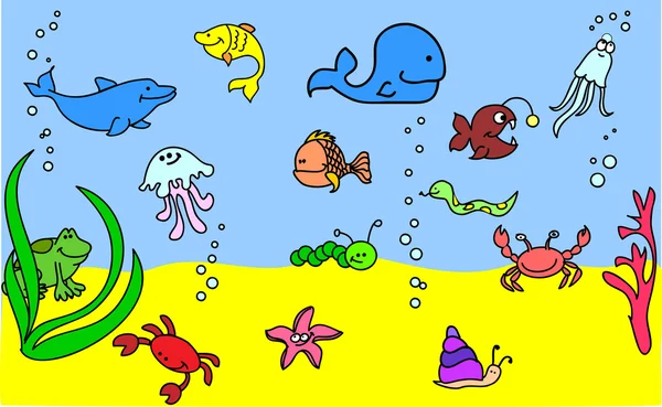 Ikonok a tengeri állatok — Stock Vector