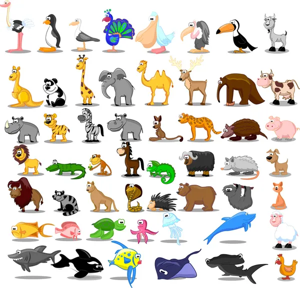 Lion, kangourou, girafe, éléphant, chameau, antilope, hippopotame, tigre, zèbre, rhinocéros — Image vectorielle