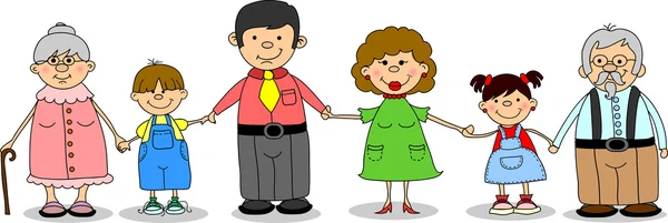 Familia feliz cogida de la mano y sonriendo — Vector de stock