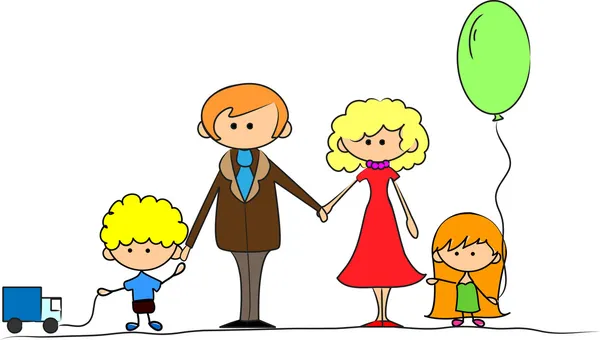 Щаслива сім'я тримає руки і посміхається — стоковий вектор
