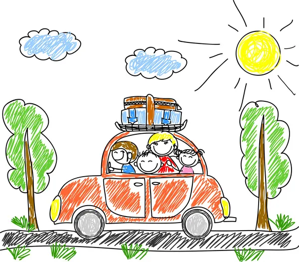 Bonne famille en vacances en voiture — Image vectorielle