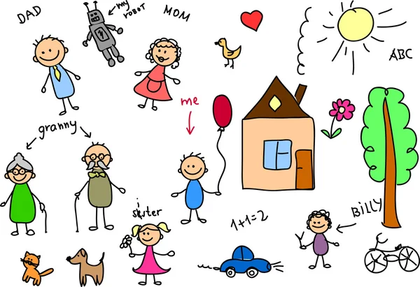 Família feliz, desenho infantil —  Vetores de Stock