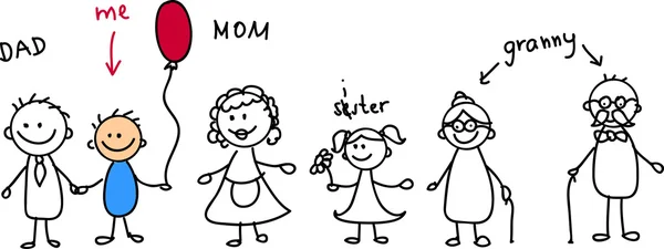Счастливая семья, детский рисунок, вектор — стоковый вектор