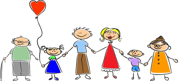 Familia feliz tomados de la mano — Vector de stock