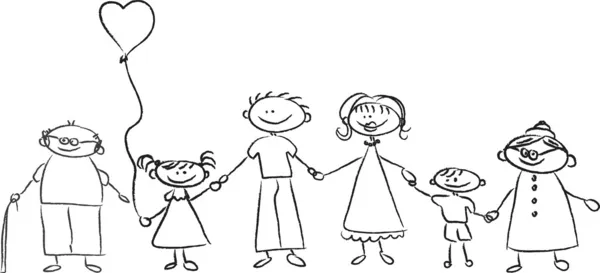 Familia feliz tomados de la mano — Vector de stock