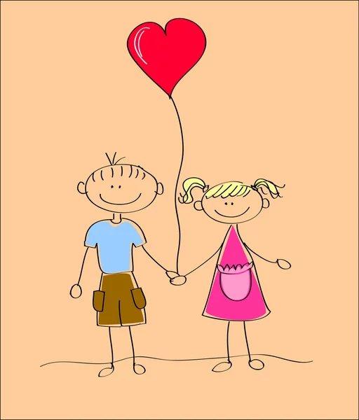 Boy and girl holding heart — Stock Vector