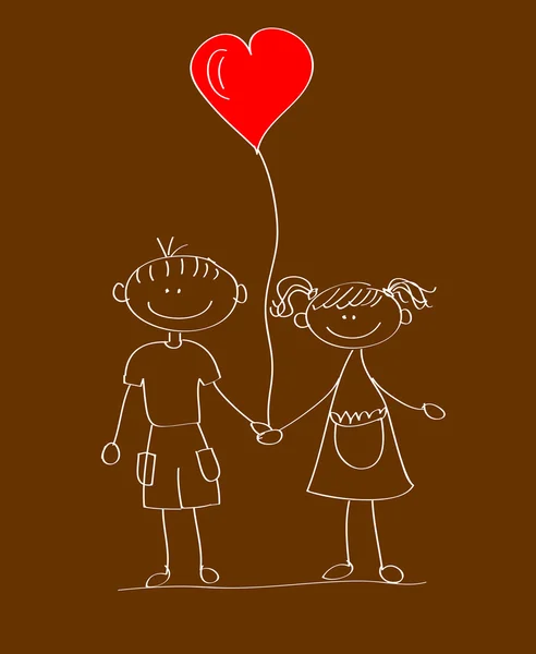 Niño y niña sosteniendo el corazón — Archivo Imágenes Vectoriales