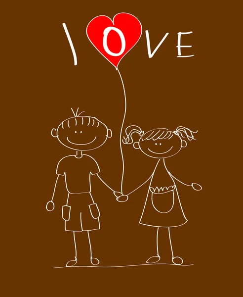 Chlapec a dívka drží srdce — Stockový vektor