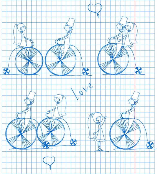 Liebe Junge und Mädchen fahren Fahrrad — Stockvektor