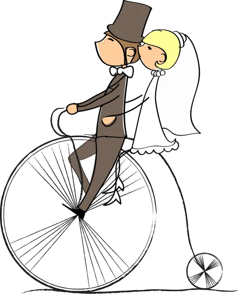 Amor chico y chica paseo en bicicleta — Vector de stock