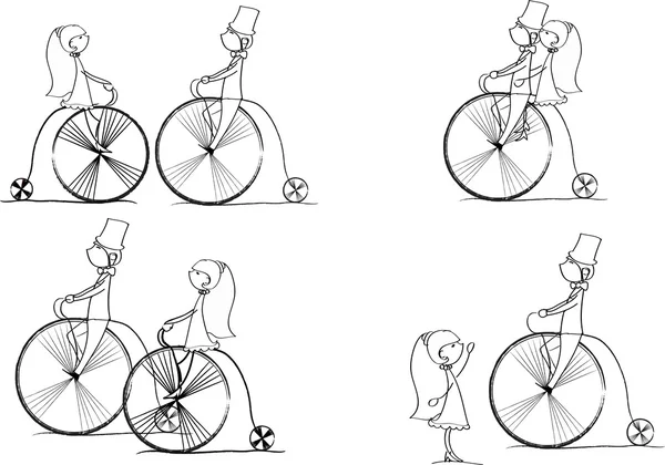 Amour garçon et fille monter un vélo — Image vectorielle