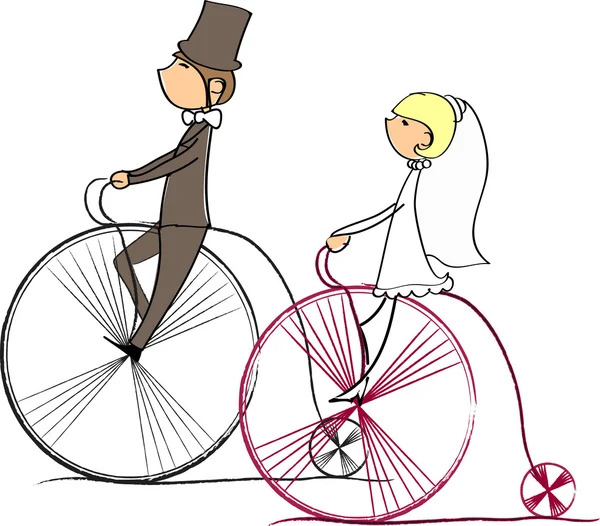 Amour garçon et fille monter un vélo — Image vectorielle