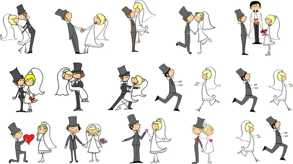 Photos de mariage, mariée et marié amoureux — Image vectorielle