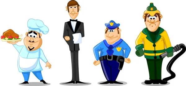 A firefighter, a cook, waiter, police officer — Stock Vector