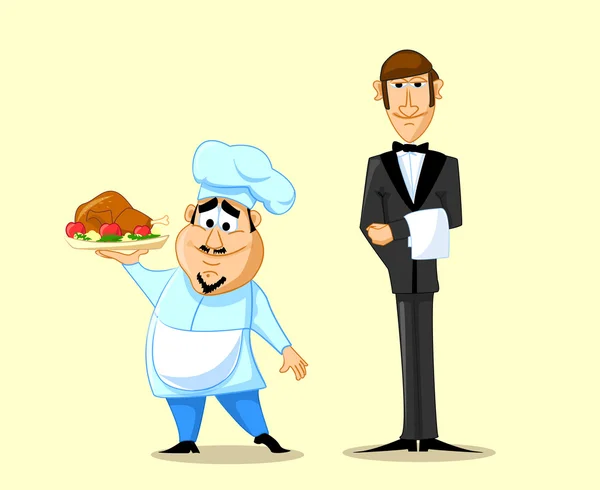 Un cuisinier et serveur — Image vectorielle