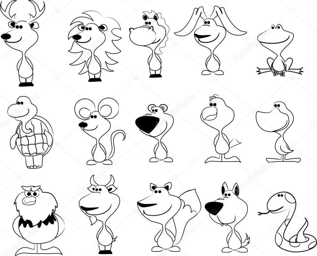 Coloriage animaux noir et blanc — Image vectorielle