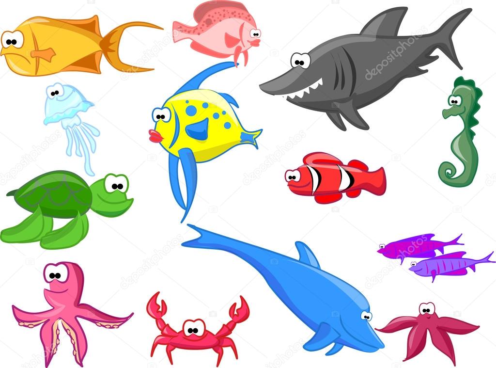 Set of marine fish