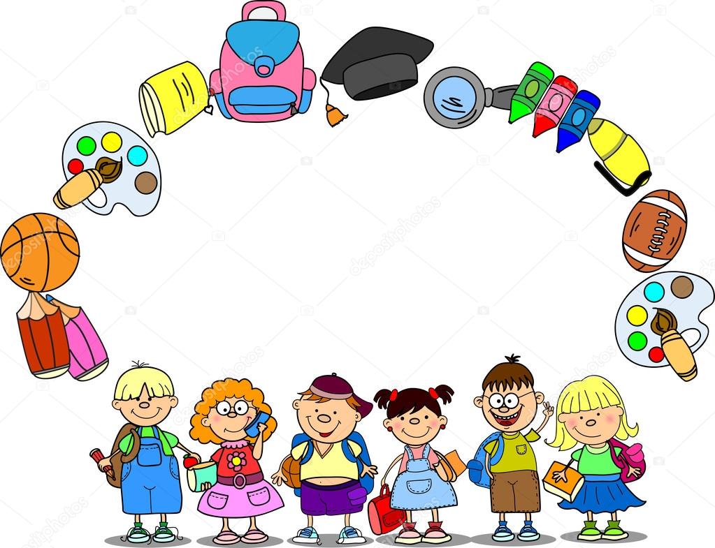Cartoon students and school subjects, banner frame Stock Vector Image by  ©virinaflora #36349475