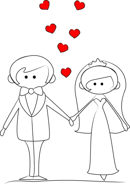 Boda, novia y novio enamorados — Vector de stock