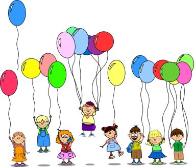 çocuklara balon, tebrik kartı tutun