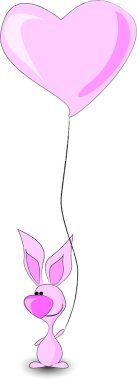 pembe tavşan balon kalp tutar