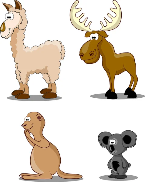 Sett av dyr, murmeldyr, koalabjørn, elg, lama – stockvektor