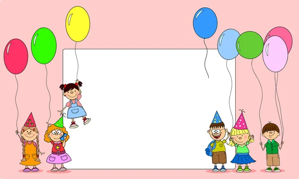 Τα παιδιά κρατούν μπαλόνια, Ευχετήρια κάρτα — Διανυσματικό Αρχείο