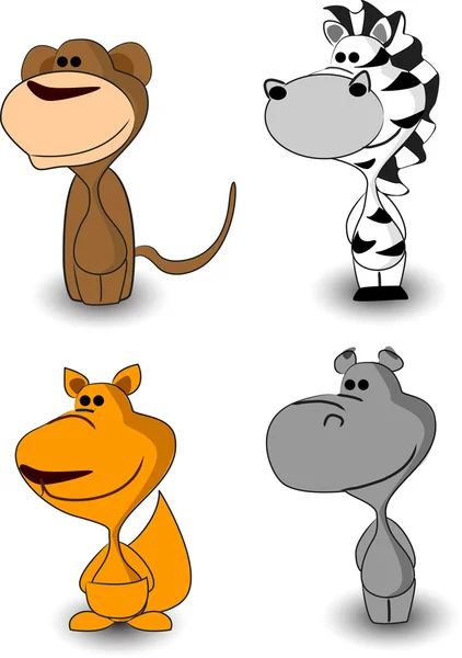 Monkey, kangaroo, hippopotamus, zebra animals — Stock Vector