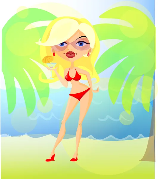 Chica sexy en la playa — Vector de stock