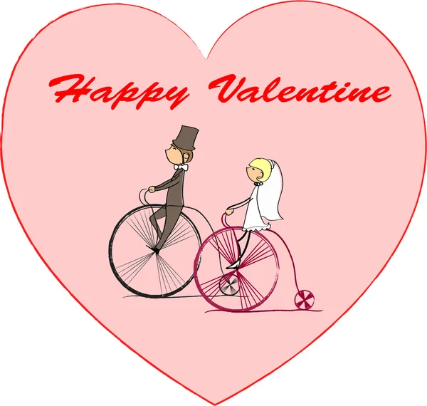 Noiva e noivo andando de bicicleta —  Vetores de Stock