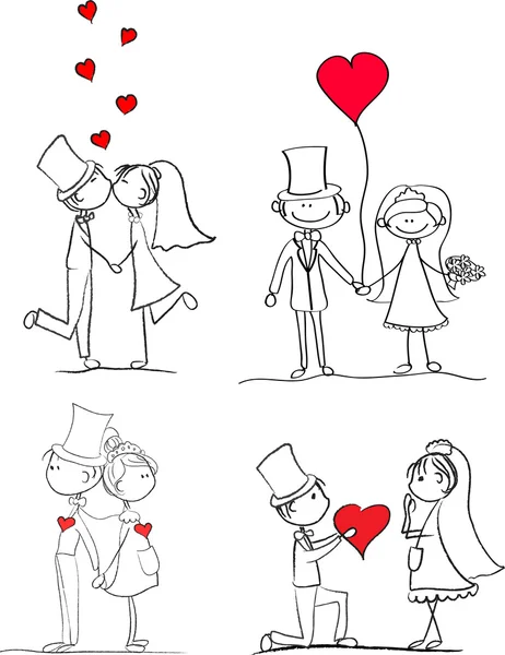 Bröllop, bruden och brudgummen i kärlek — Stock vektor